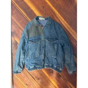 Made In The Shade Denim Patchwork Bomber Jacket Blue Jean 80s Sz M Cotton